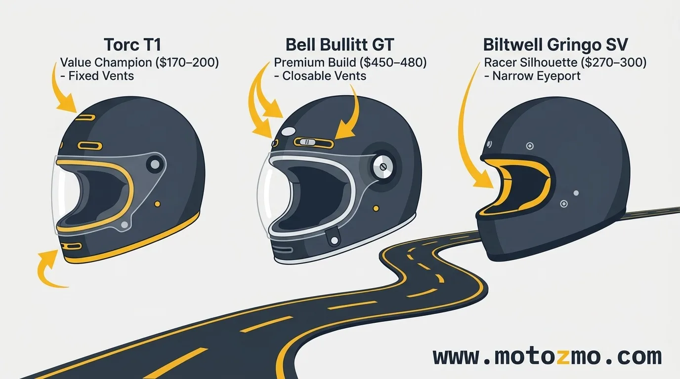 You are currently viewing Torc T1 vs Bell Bullitt GT vs Biltwell Gringo SV