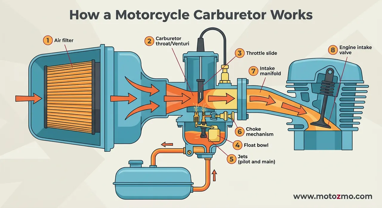 Read more about the article How Does a Motorcycle Carburetor Work? Complete Guide