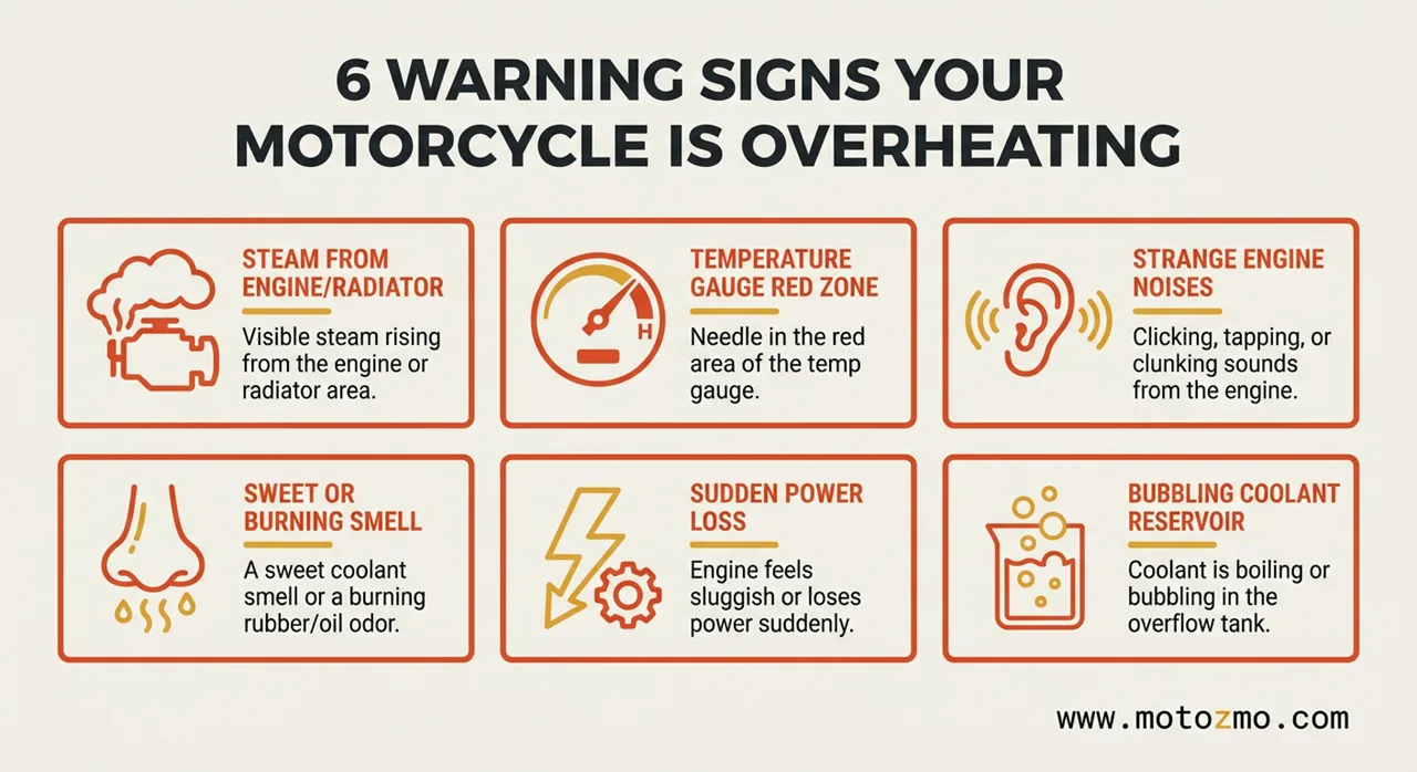 How Hot Does a Motorcycle Engine Get? Normal vs Dangerous 4 Step-by-step flowchart showing what to do when a motorcycle engine overheats