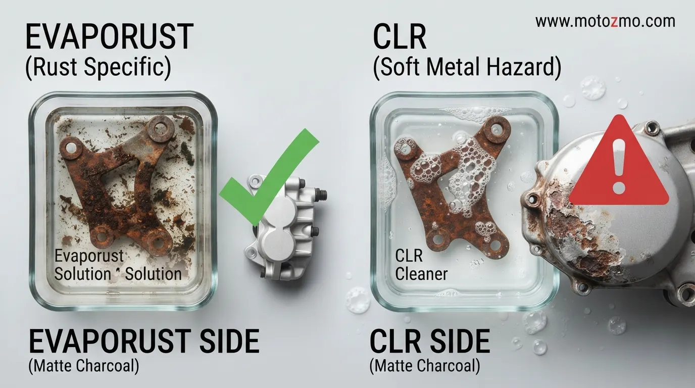 You are currently viewing Evaporust vs CLR: Which Works Best for De-rusting Motorcycle Parts?