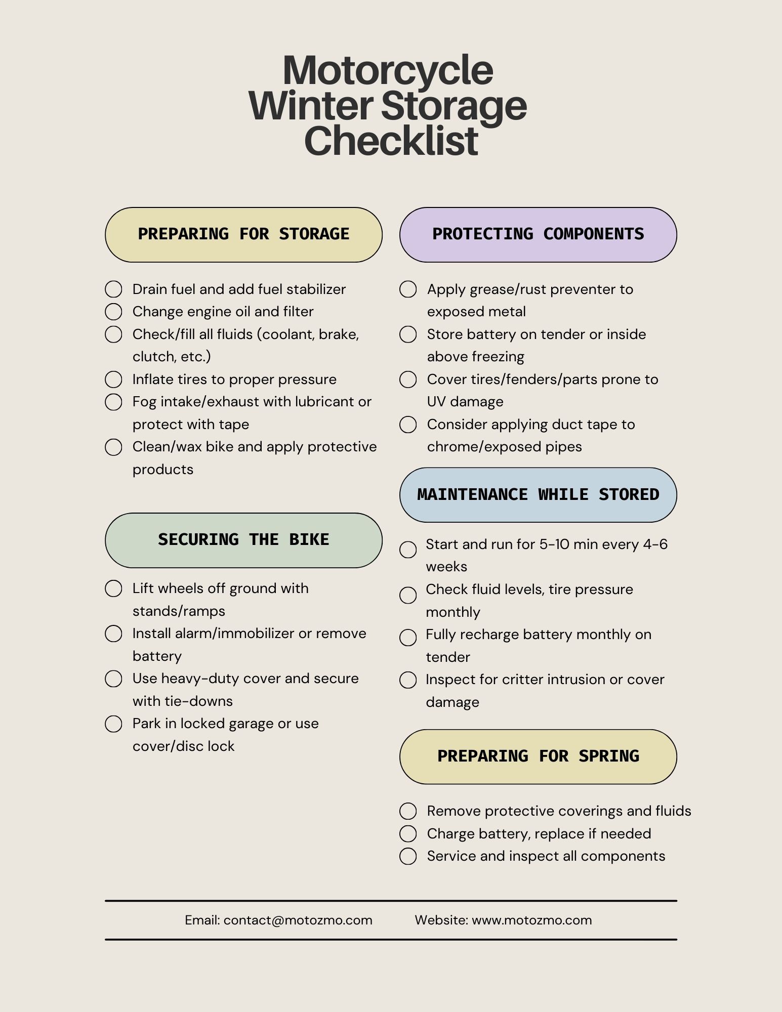 motorcycle winter storage checklist