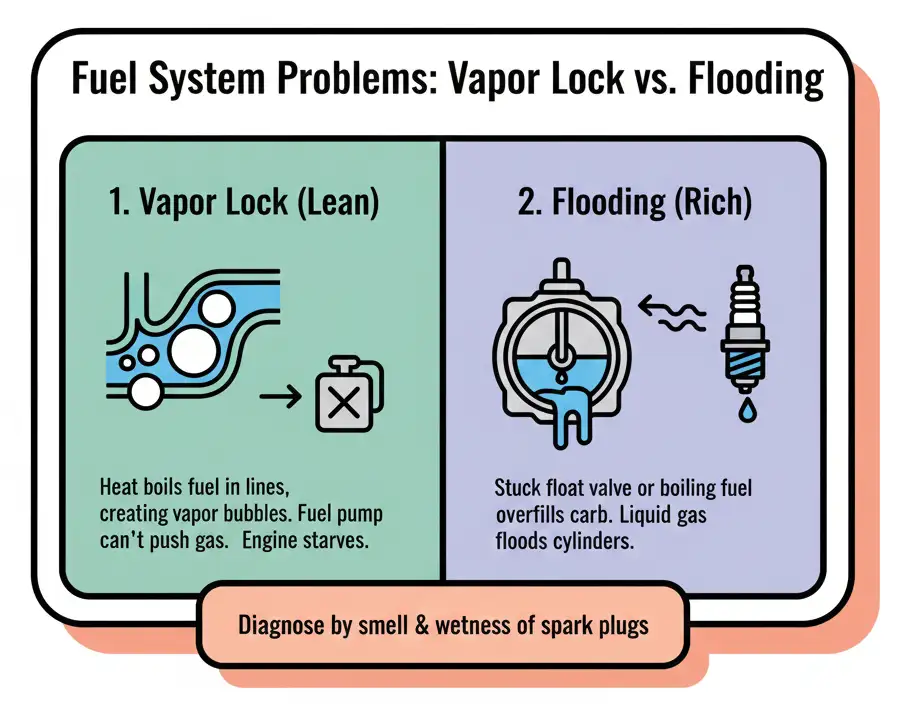 Motorcycle Won't Start When Engine Is Hot: Causes & Quick Fixes 4 Comparison of fuel vapor lock in EFI lines vs. flooded float bowls in carbureted motorcycles