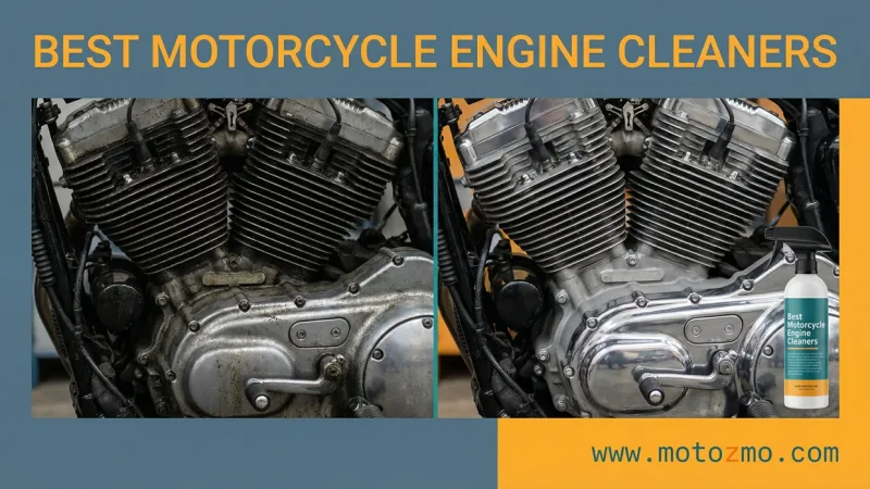 Home 3 Motorcycle engine cleaning comparison showing dirty engine with sludge deposits next to clean engine after using best motorcycle engine cleaners