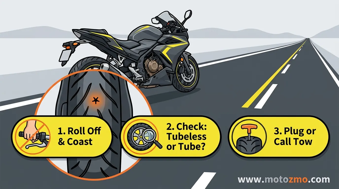 Read more about the article Flat Motorcycle Tire on the Road: What to Do Next