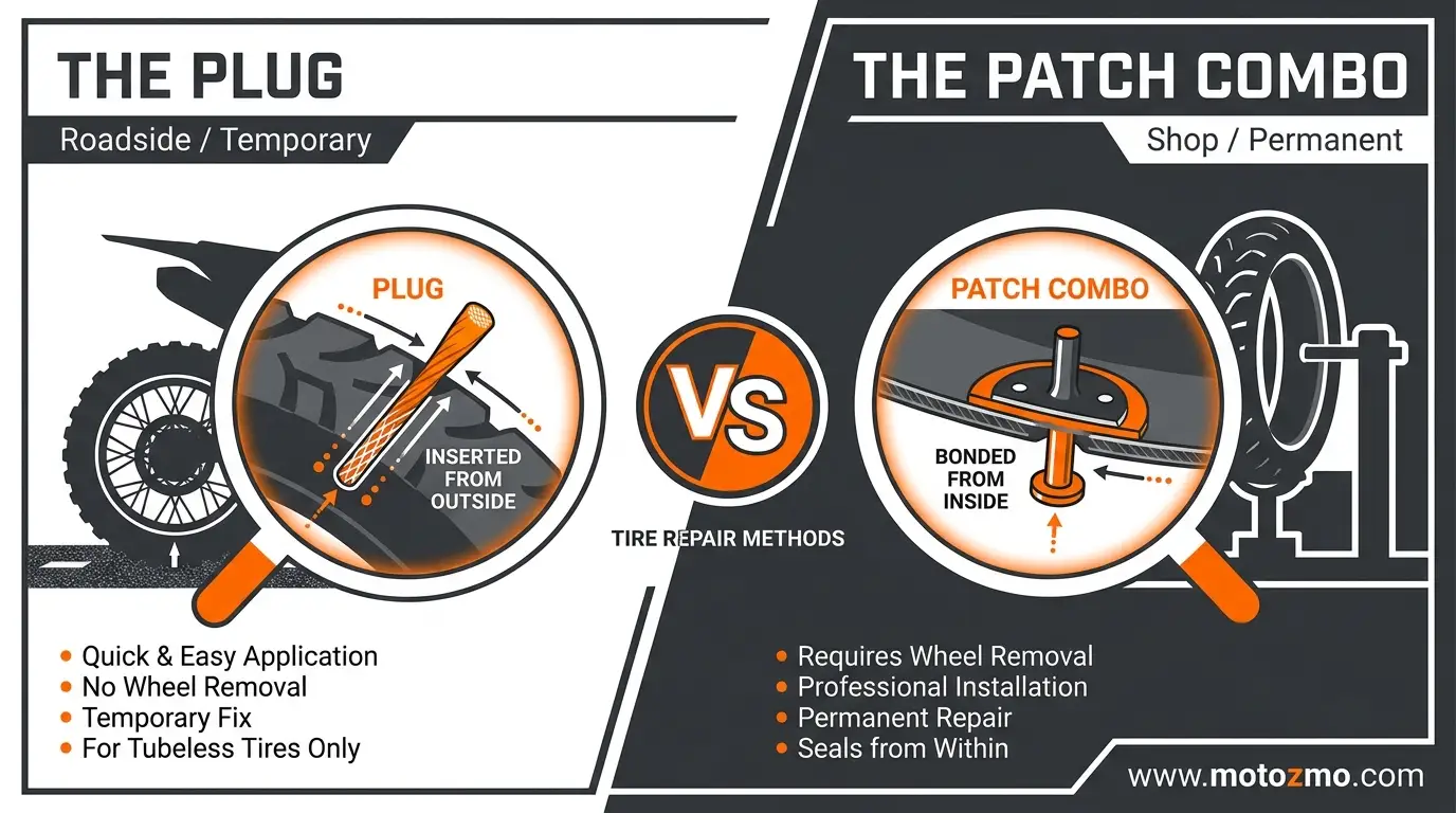 Read more about the article Plug Kit vs Patch Kit for Motorcycle Tires: Which Do You Need?
