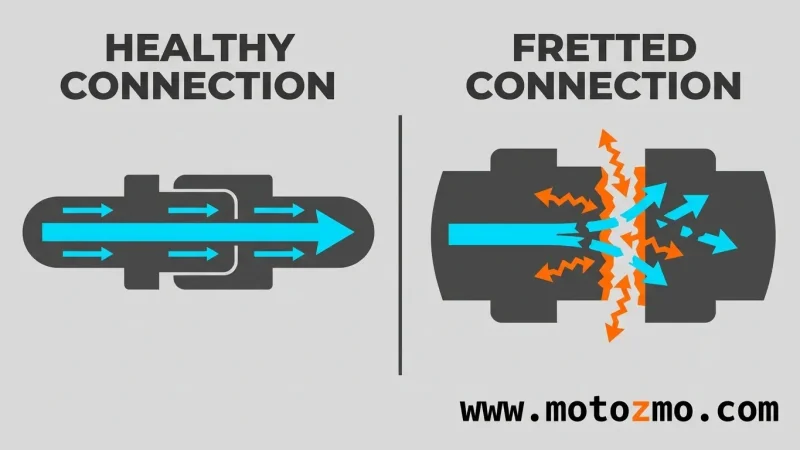 Home 30 Vector illustration showing fretting corrosion and oxide buildup causing intermittent electrical contact in connector pins