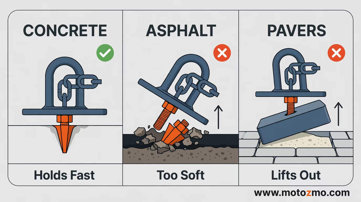 Read more about the article Best Motorcycle Ground Anchors: Concrete First