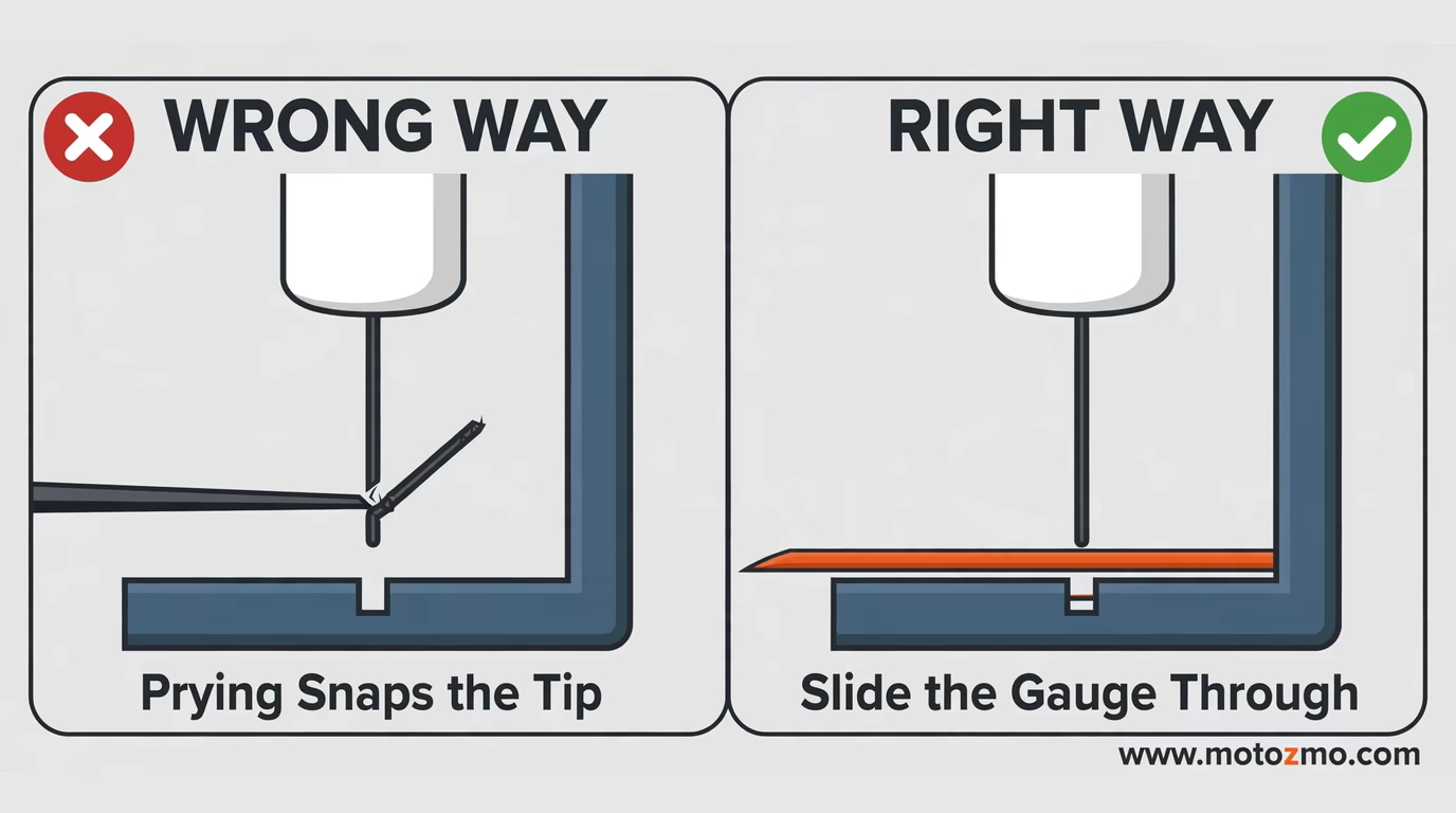 Checking a spark plug gap with a feeler gauge instead of prying the fine-wire center electrode